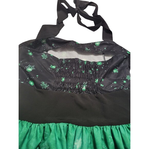 Christmas Holiday Santa Cat Dress Medium Black Halter Silky Fit & Flair C24 - Picture 5 of 11